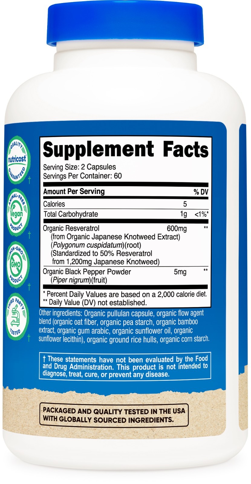 Nutricost Organic Resveratrol (600mg) 120 Capsules – USDA Organic, 60 Servings