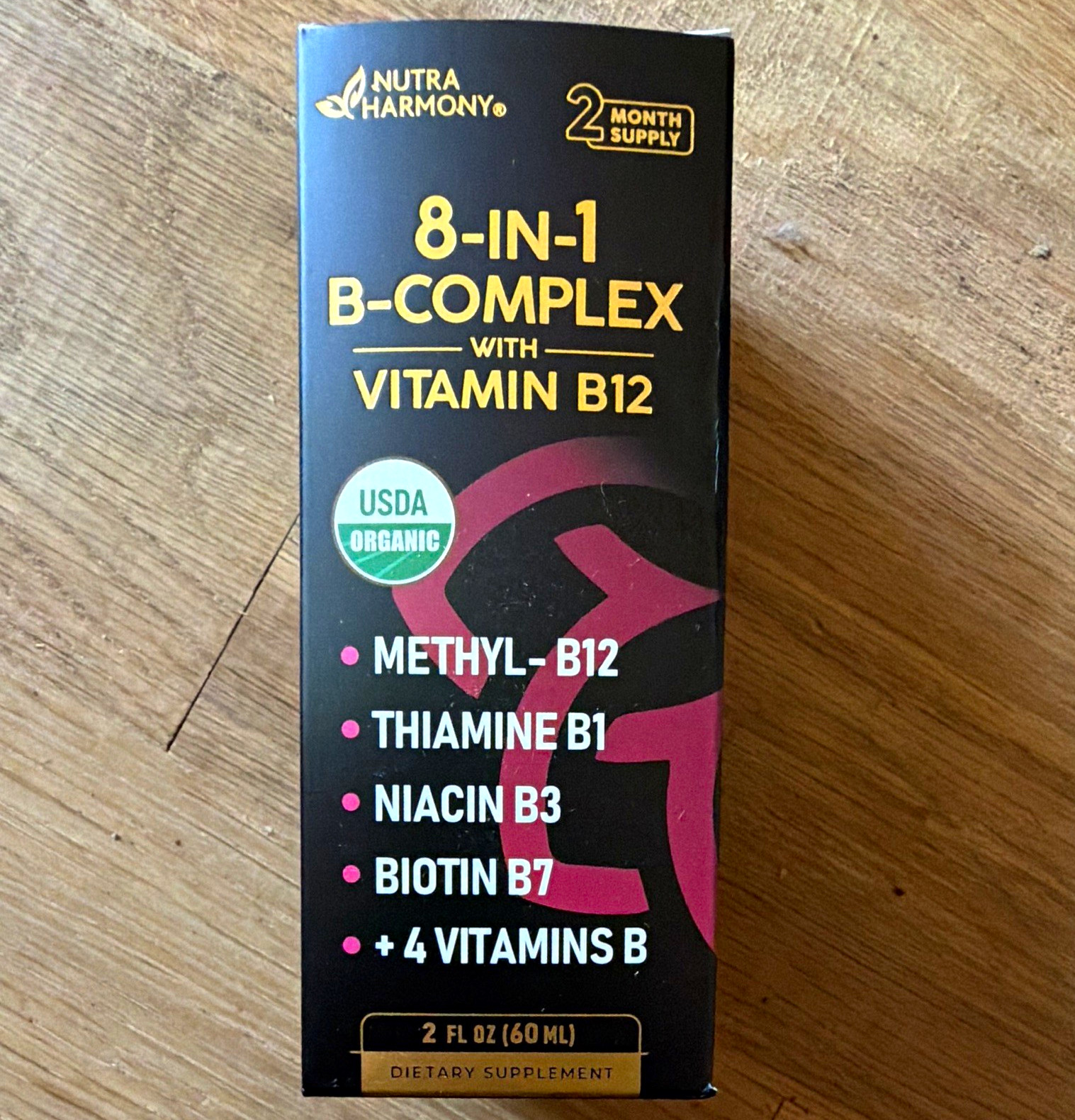 Nutra Harmony 8-in-1 B-Complex Methyl B12 Organic Liquid Vitamin 2 fl oz