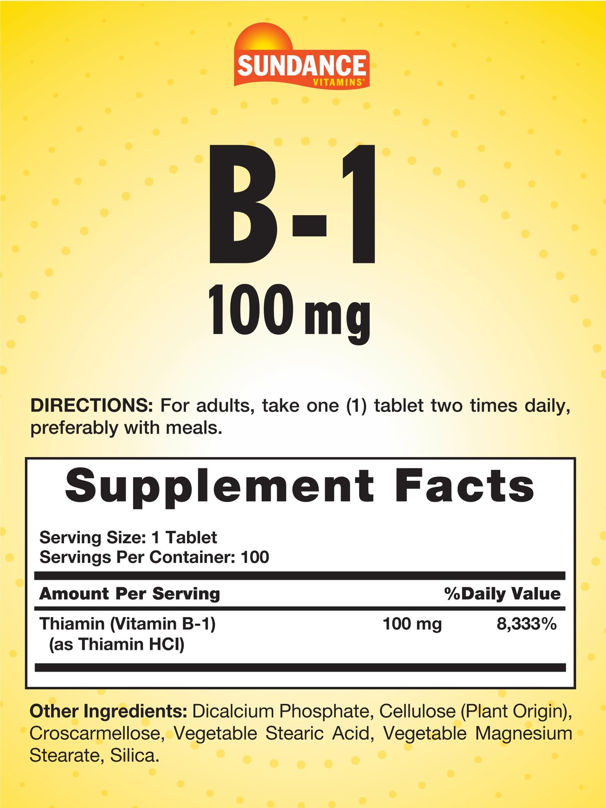 Sundance Vitamin B-1 | 100mg | 100 Tablets | Essential 100 Count (Pack of 1)