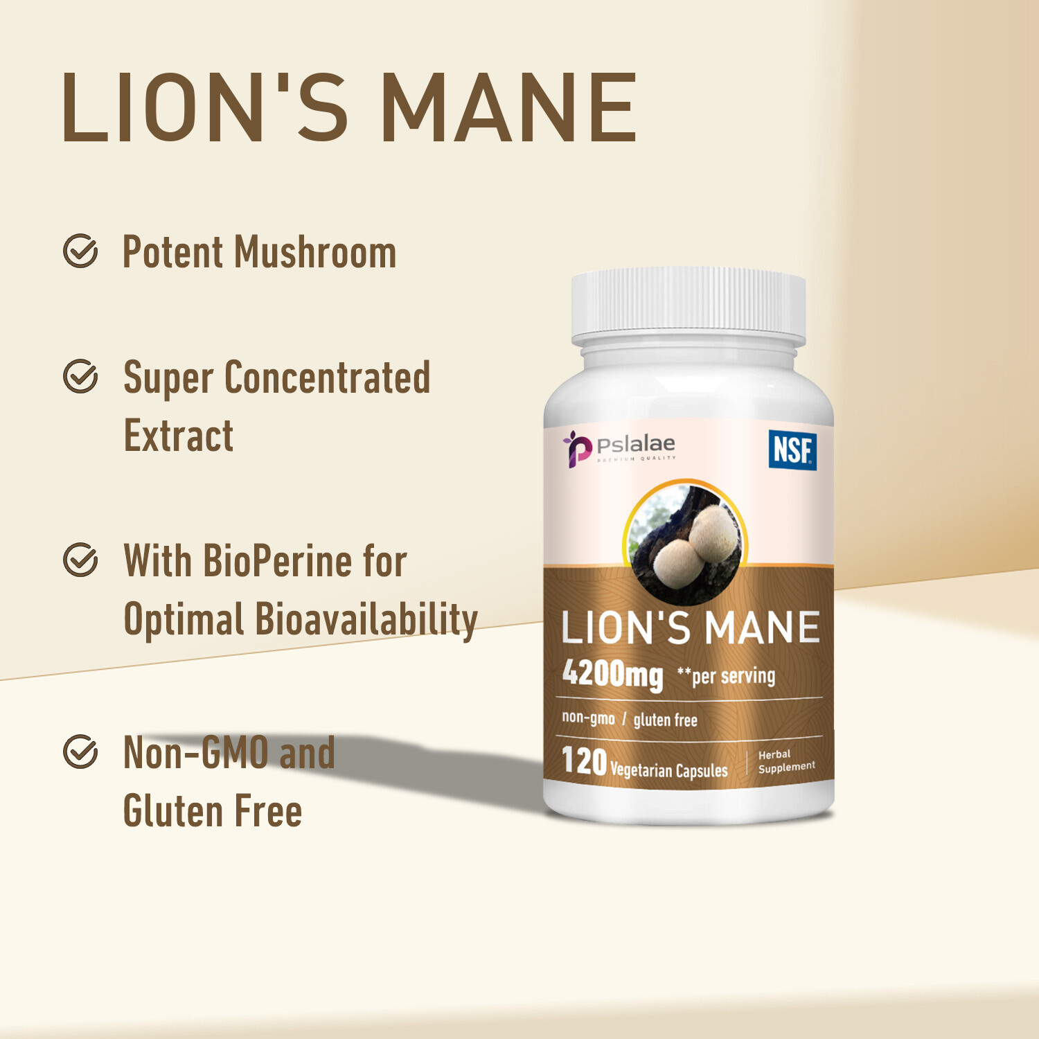 Lion’s Mane 4200mg – Bioperine, Brain Booster Supplement, Focus & Memory Support