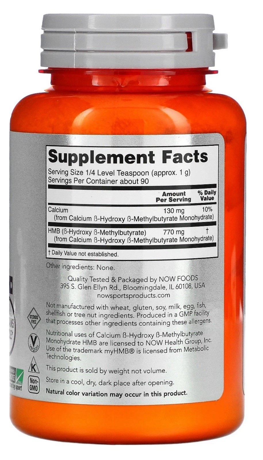 Now Foods Sports HMB Powder 3.2 oz 90 g GMP Quality Assured, Vegan EXP 05/2028