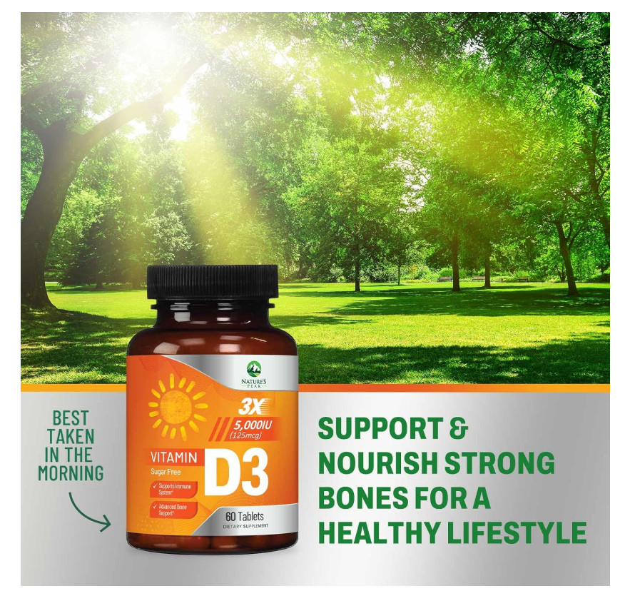 Vitamin D3 5000 IU 125mcg Chewable Tablets Raspberry Immune Bone Health 120 Coun