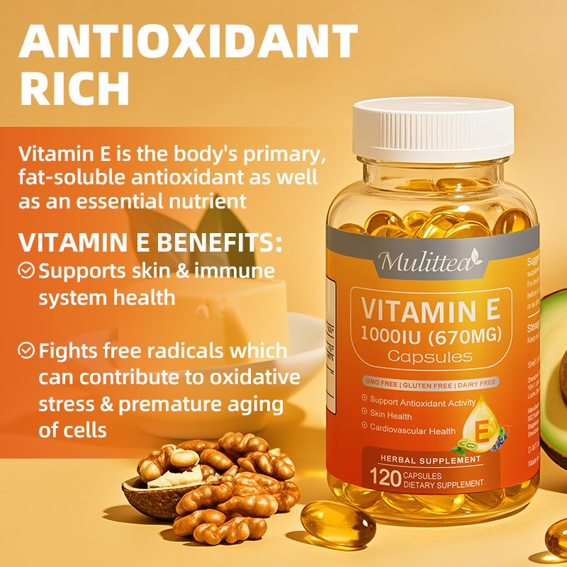 Mulittea Vitamin E 1000 IU Antioxidant Immune Skin Health Mixed Tocopherols 120