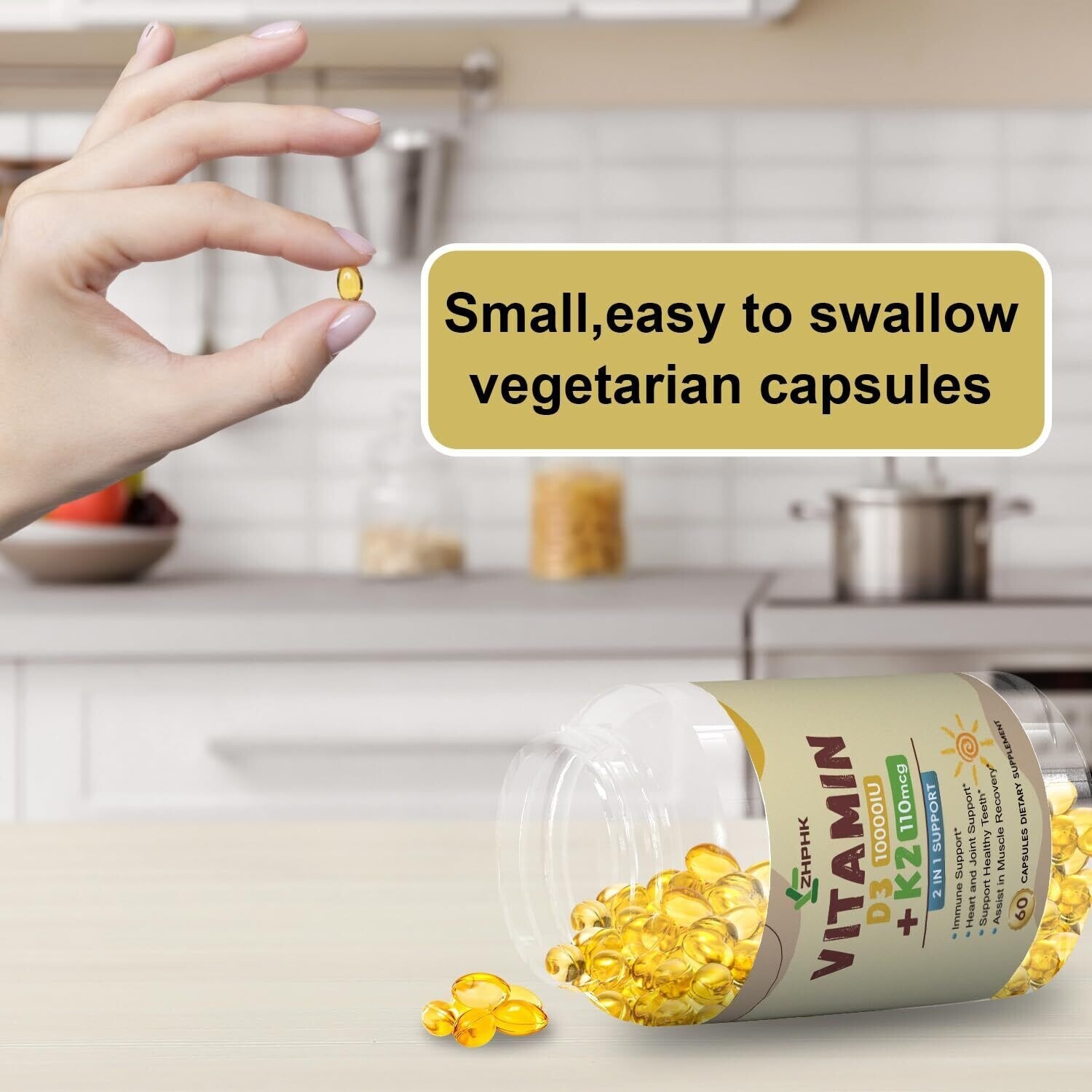Powerful Vitamin D3 K2 Capsules Extra Strength Supplements with 10000 IU Softgel