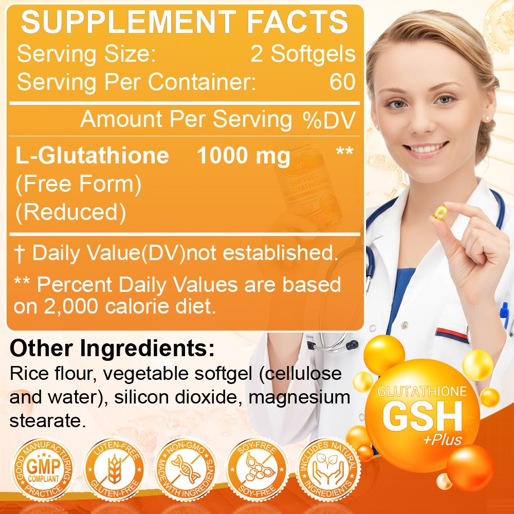 120 Pills Whitening Capsules 1000MG Natural Anti-Aging Skin Whitening Caps