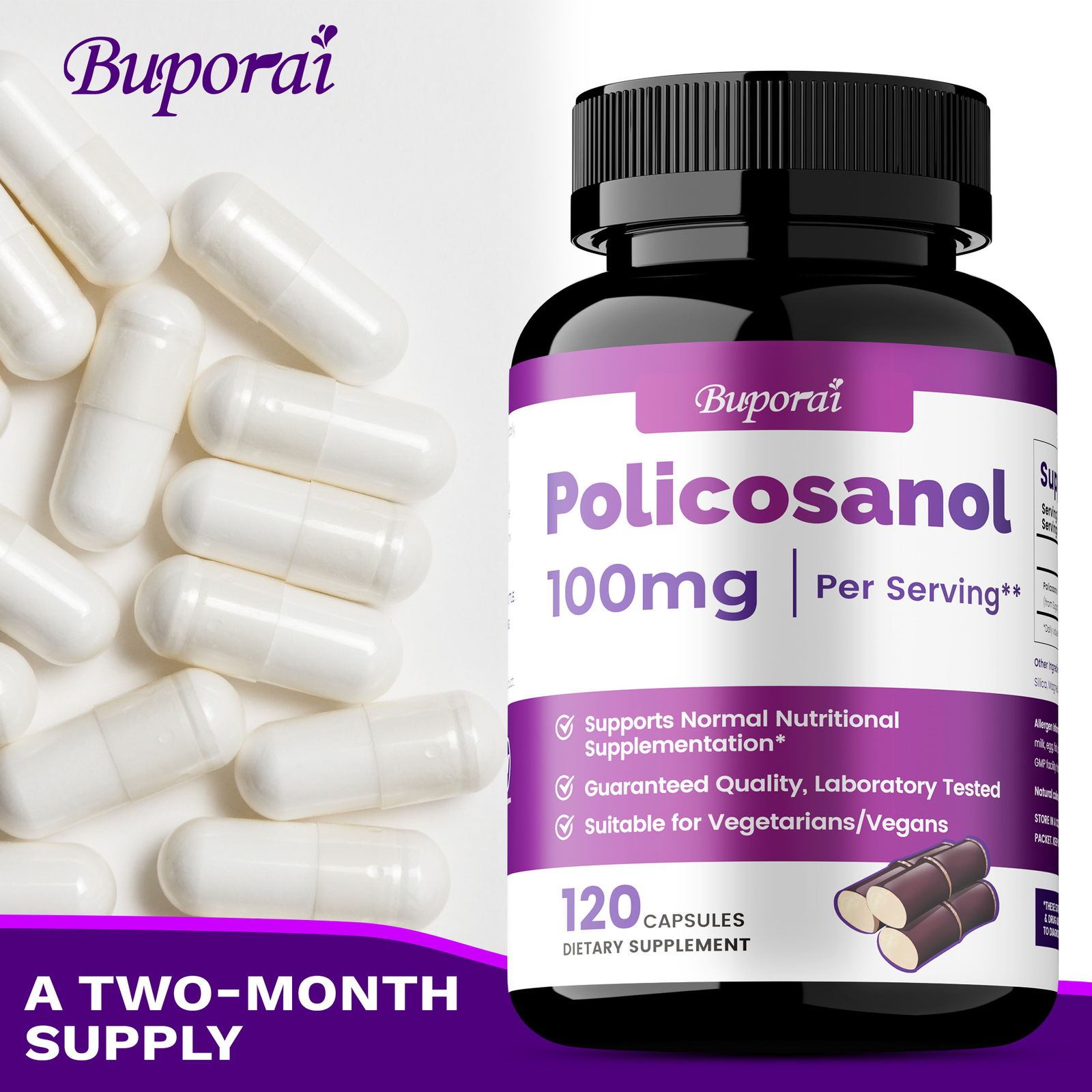 Policosanol 100mg – Lowers Cholesterol, Gluten Free and Vegetarian Friendly