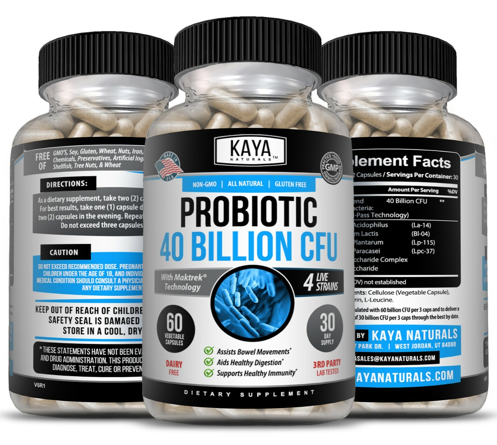 Probiotic 40 Billion CFU Guaranteed Potency Digestive Immune Health 60 Capsules