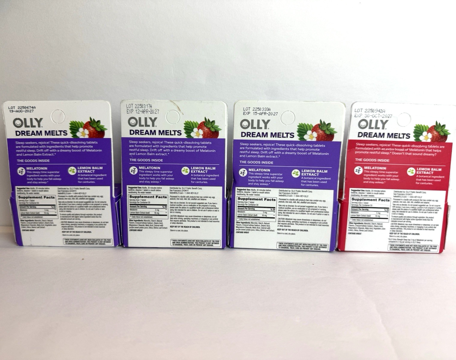 Olly Sleep Supplements Lot – 3 boxes Regular + 1 Box Extra Strength Strawberry