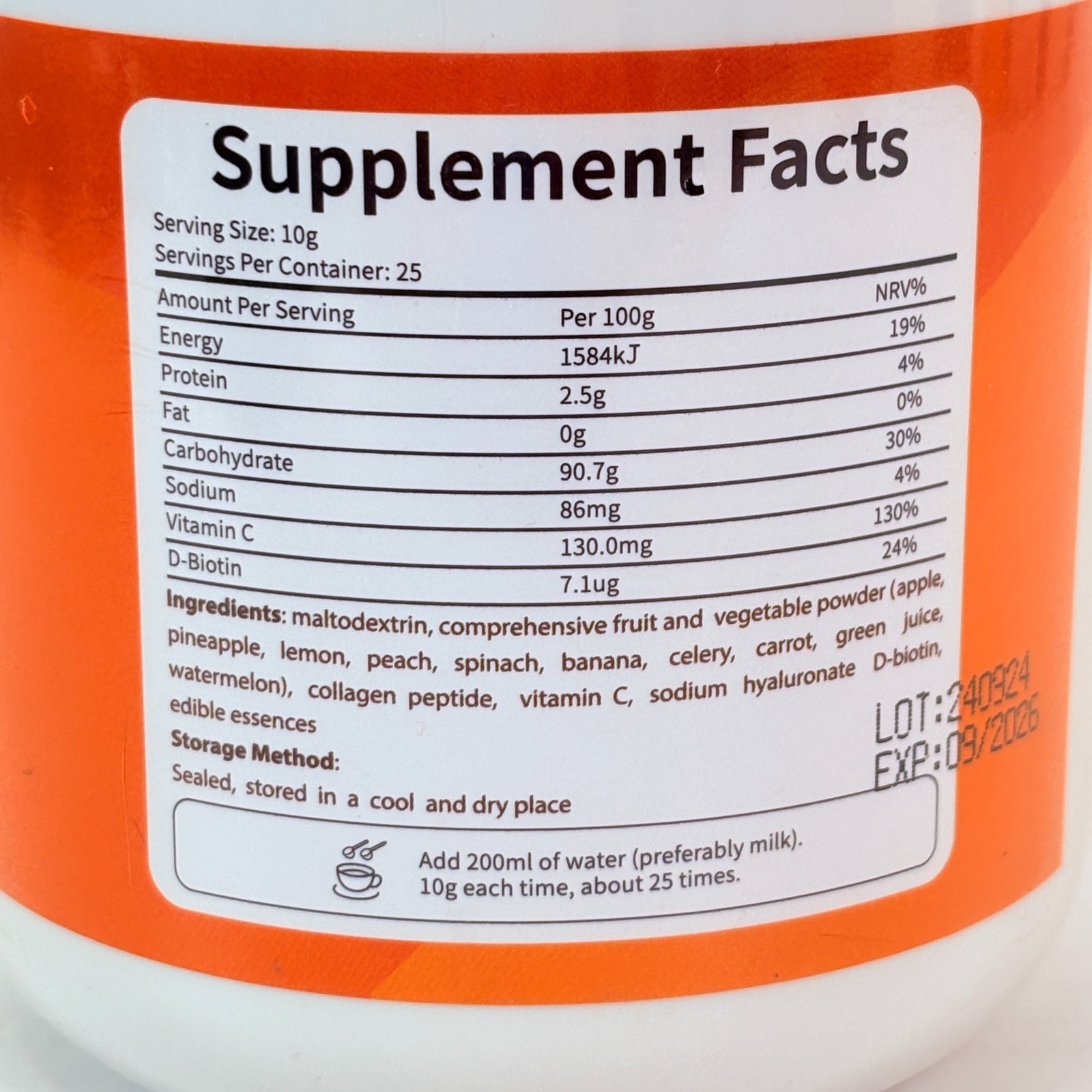 Collagen Peptide Powder Watermelon Fruit Vegetable Blend Vitamin C Biotin 250g