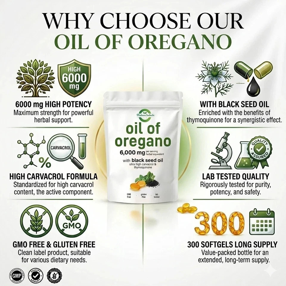 2 in 1 Oil of Oregano & Black Seed Soft Gels Count with Carvacrol,Immune Enhance