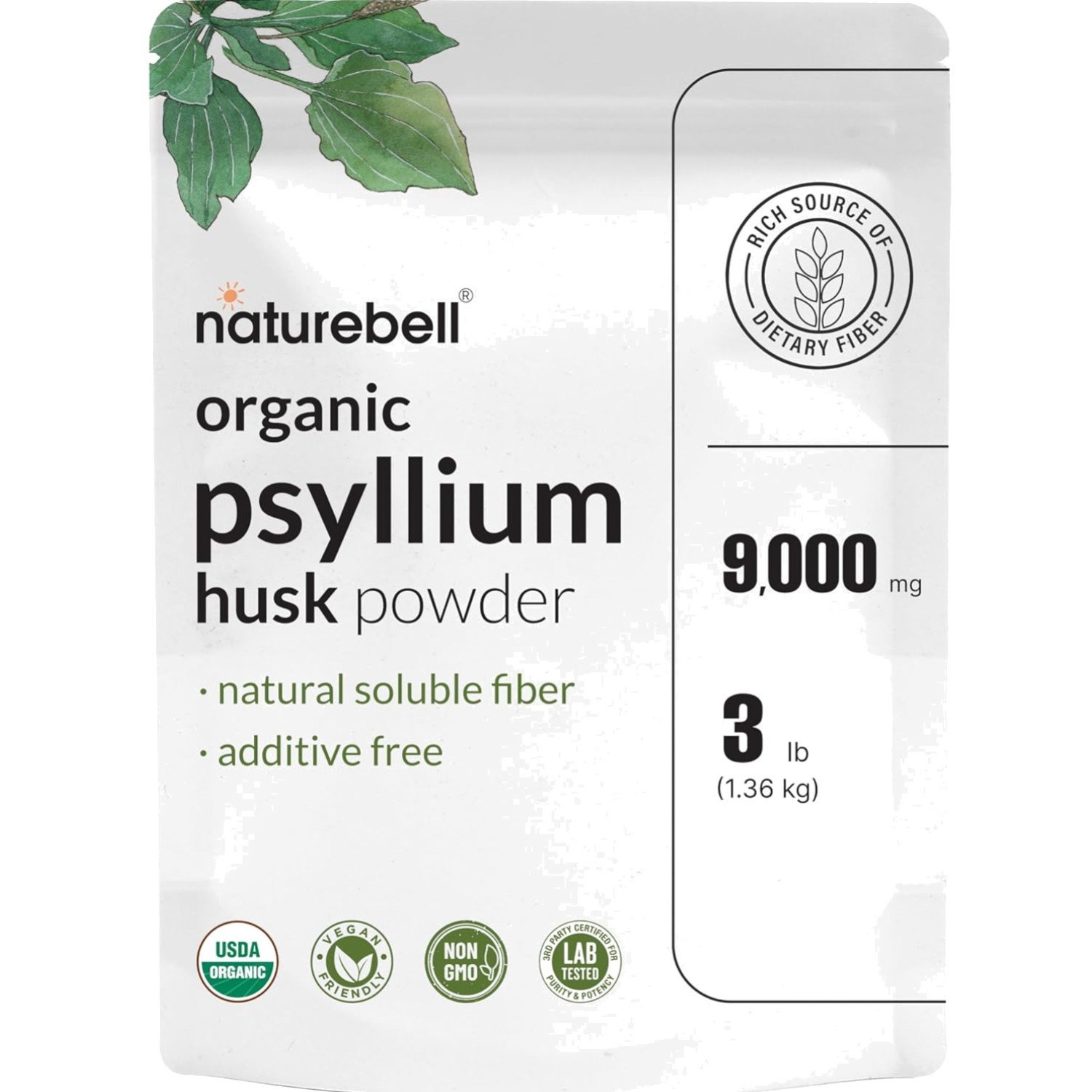 Natural Psyllium Husk Fiber Powder – Unflavored 3lb for Optimal Digestive Health