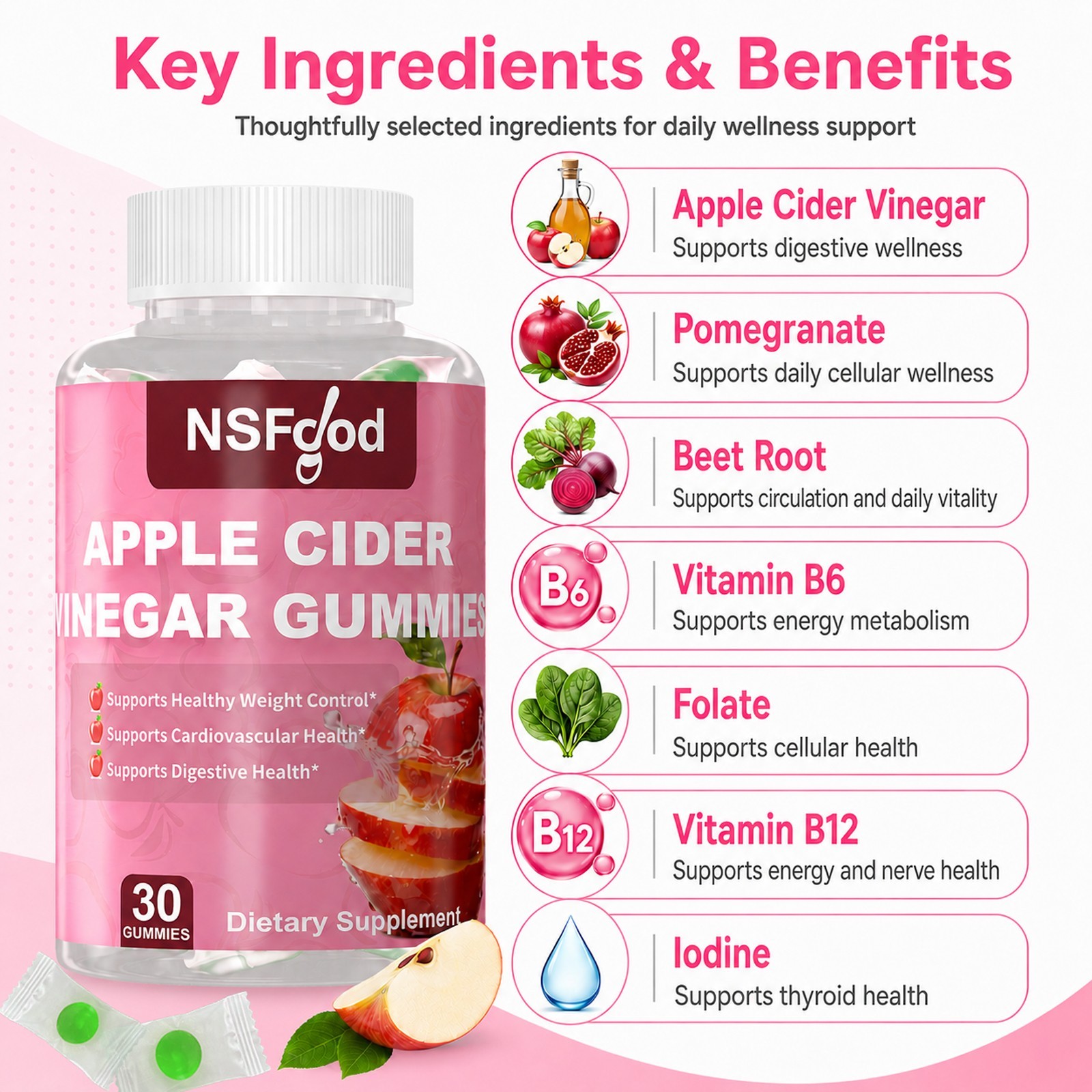 Sugar Control Keto ACV Gummies Apple Cidar Vinegar 1000MG Weight Management 30ct