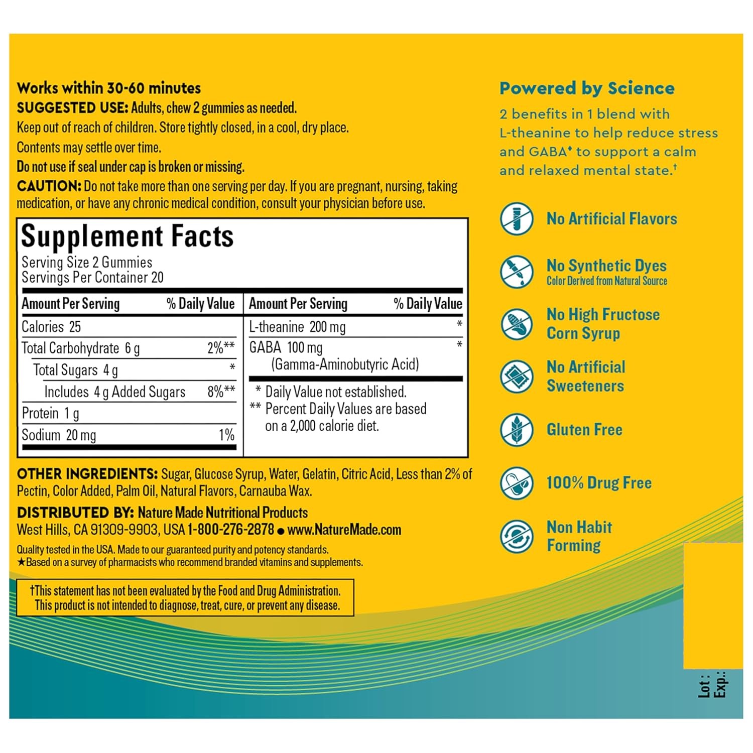 Nature Made Wellblends L Theanine Stress Relief Gummies 200mg Supplements