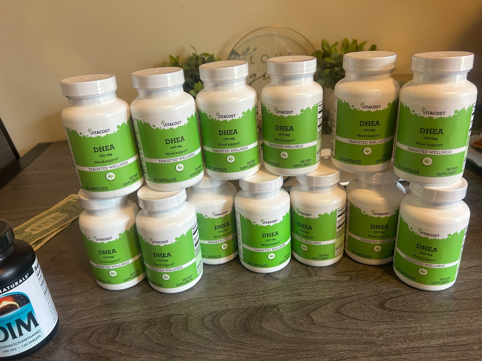 Vitacost DHEA, 100 mg, 60 Capsules lot of 13 bottles and 1 free bottle of DIM