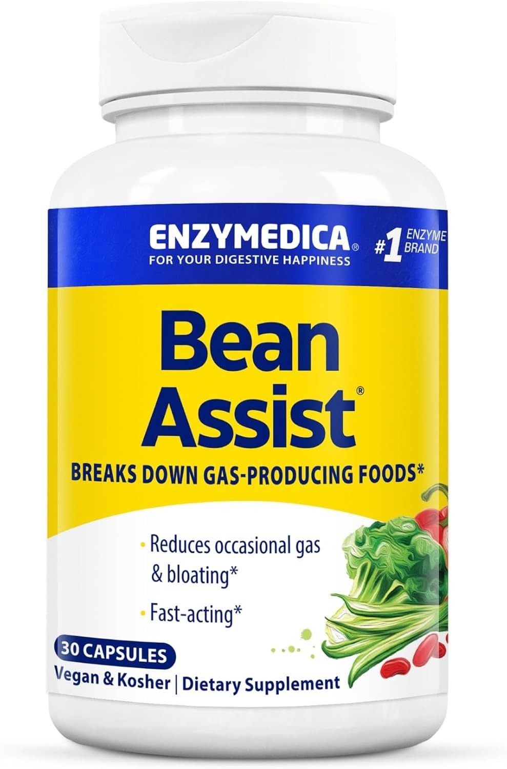 Enzymedica BeanAssist 30 Capsules Digestive Support Fast-Acting Formula
