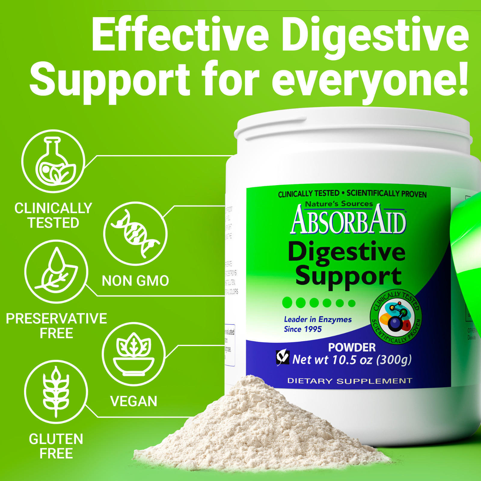 AbsorbAid 300g Powder -Natural Digestive Enzymes for gas, bloating & acid reflux