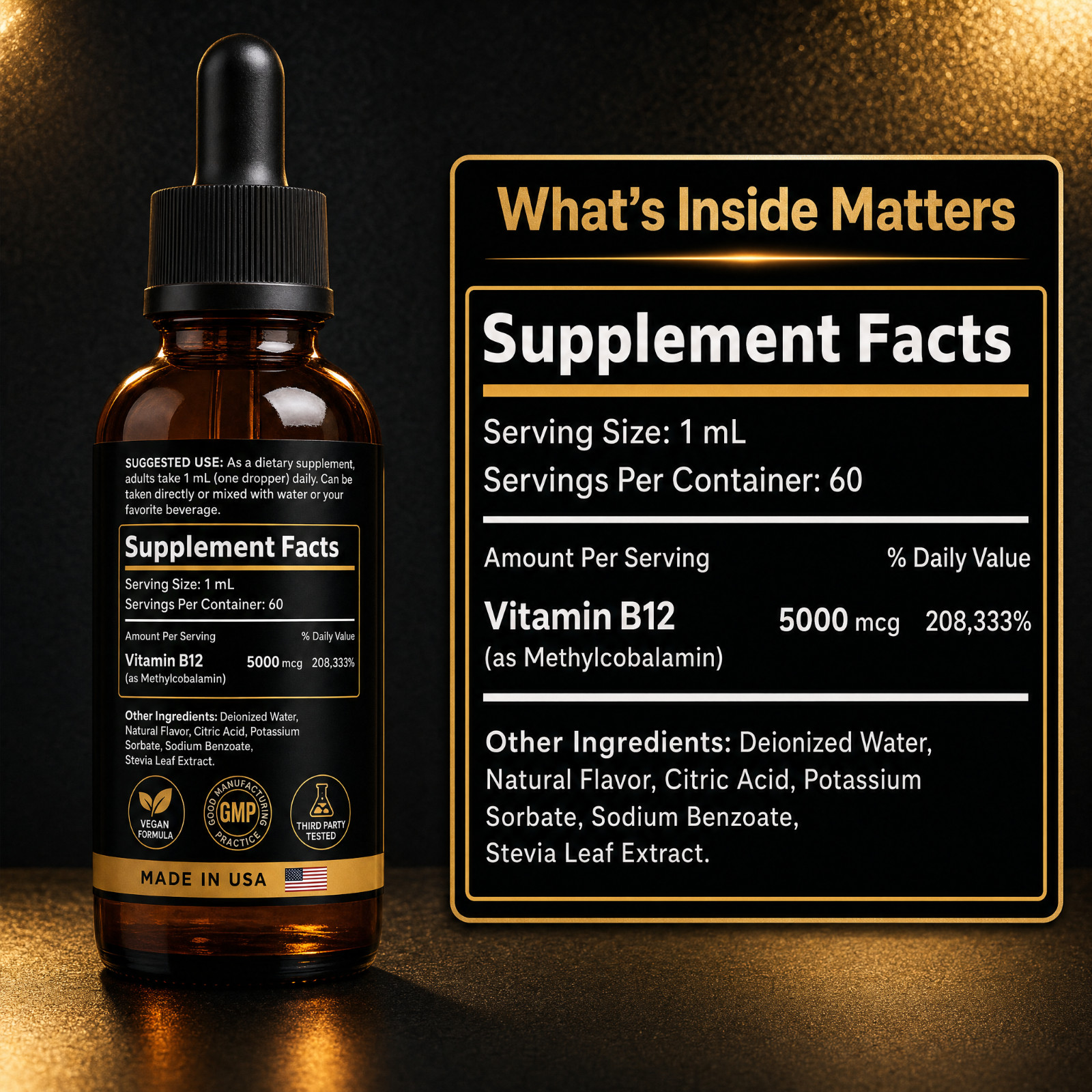 BASIC GREENS B12 Liquid Drops 5000mcg Sublingual Methylcobalamin Vegan 2oz