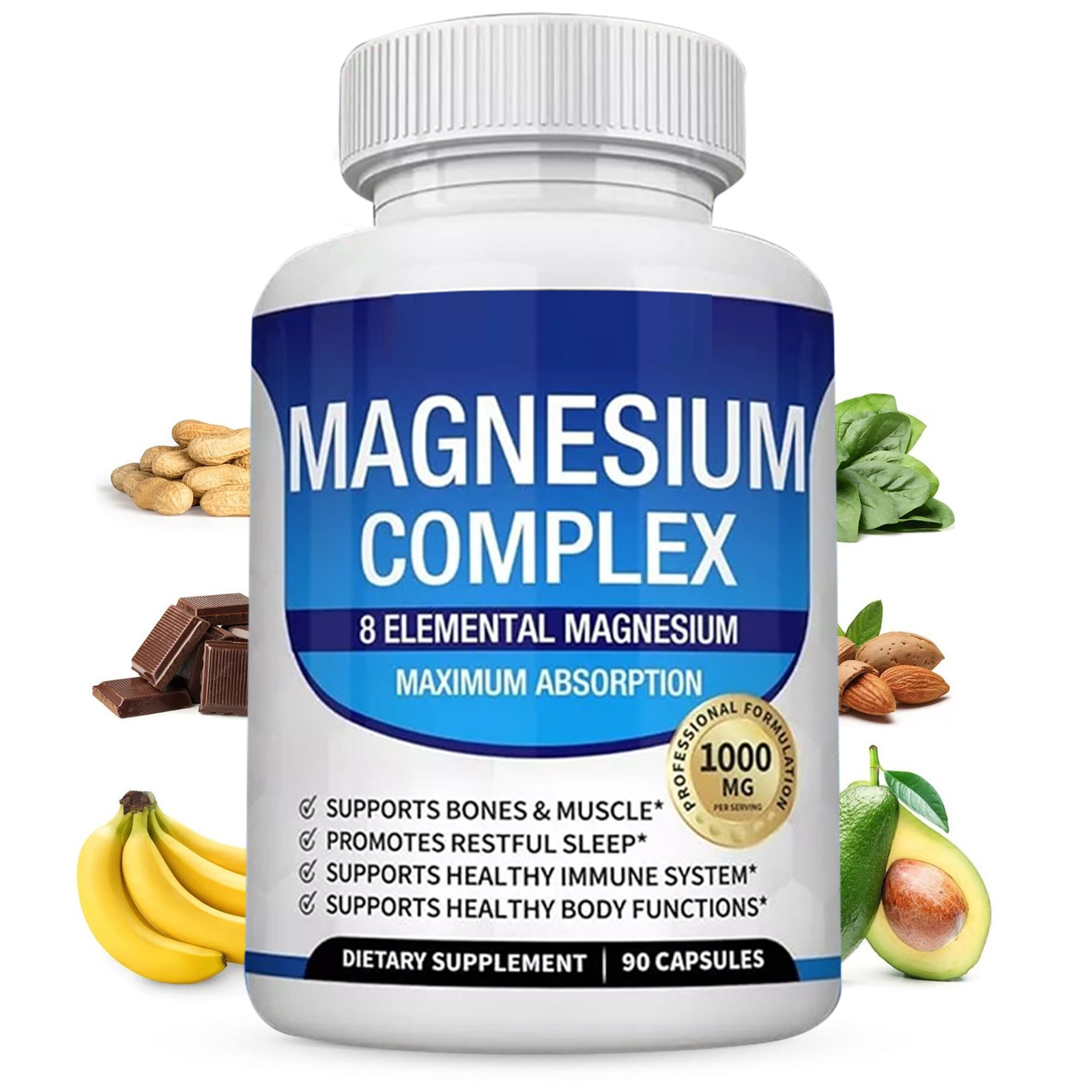 Enhanced Magnesium Glycinate Complex 1000mg – 90 Capsules 8 elements magnesium