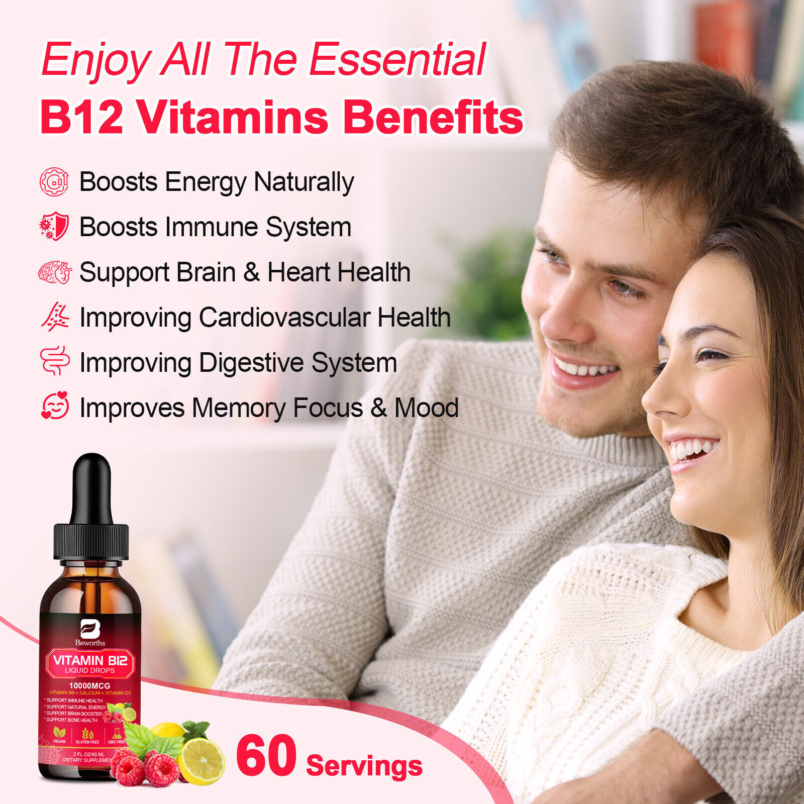 (4Pack)Vitamin B12 Supplement Liquid Drops Extra Strength Suport Immunity Energy