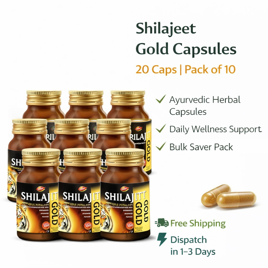 Shilajeet Go0ld Caps 20 Caps Ayurvedic Energy Stamina Support Pack 10