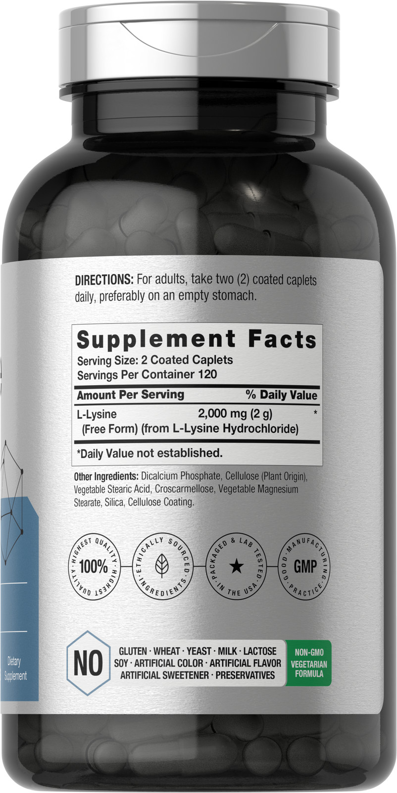 L-Lysine 2000mg | 240 Caplets | Vegetarian, Non-GMO, Gluten Free | by Horbaach