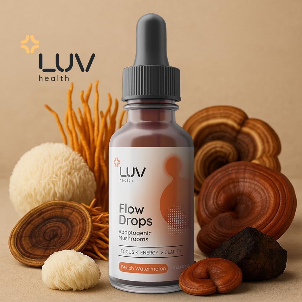 LUV Health Flow Drops – Health LUV Flow Adaptogen Mushroom Blend Drops – USA