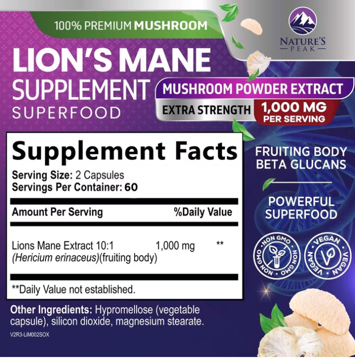 ( 2 pack ) Lions Mane 10,000mg Lion?s Mane Supplement Capsules for Memory