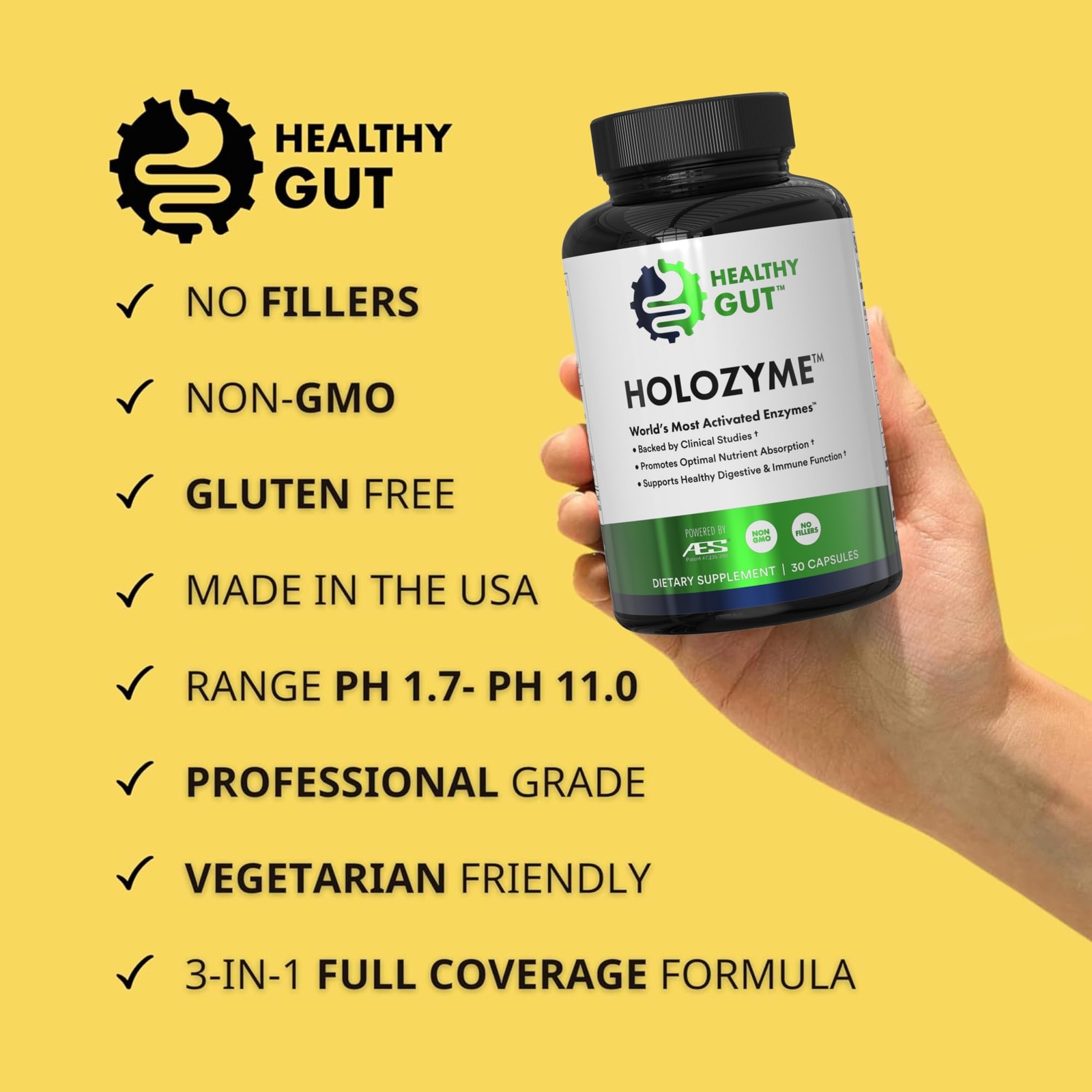 Healthy Gut HoloZyme Digestive Enzyme Supplement 15 Servings Sample Bottle