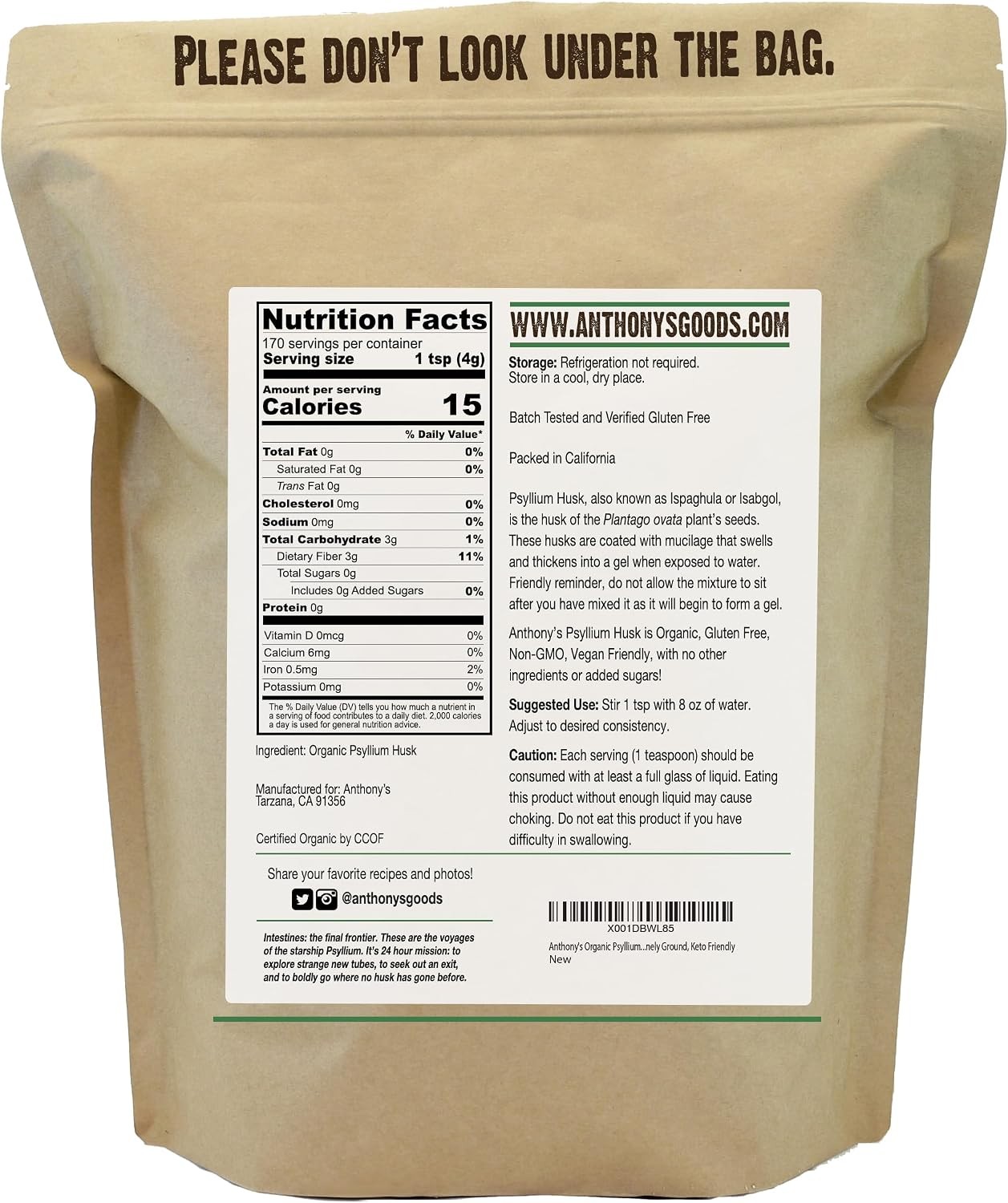 Organic Psyllium Husk Powder, 1.5 Lb, Gluten Free, Non GMO, Finely Ground