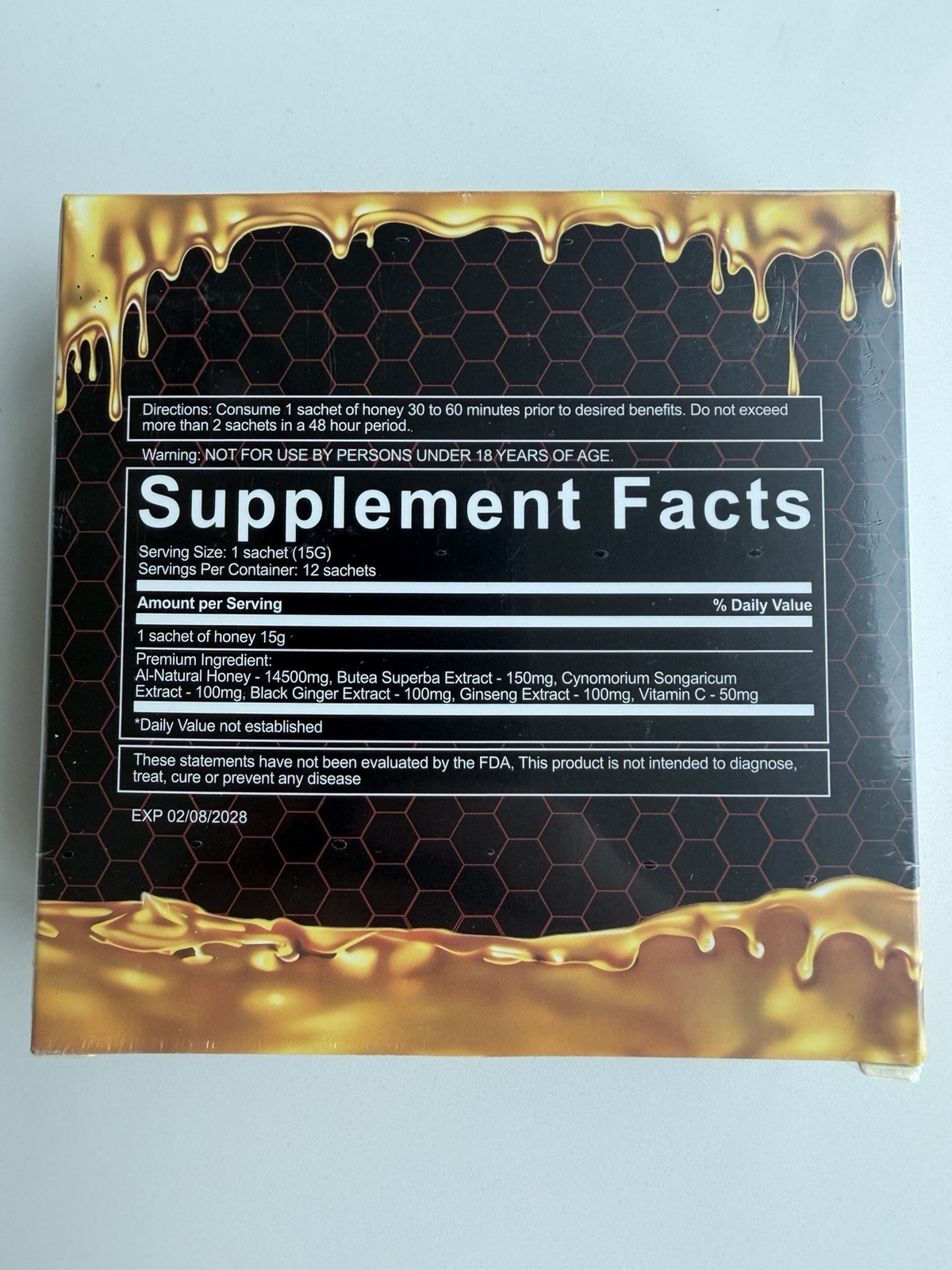 Golden Drip Honey Vitamin C Supplement Sachets 12 Pack 15g Before Meal