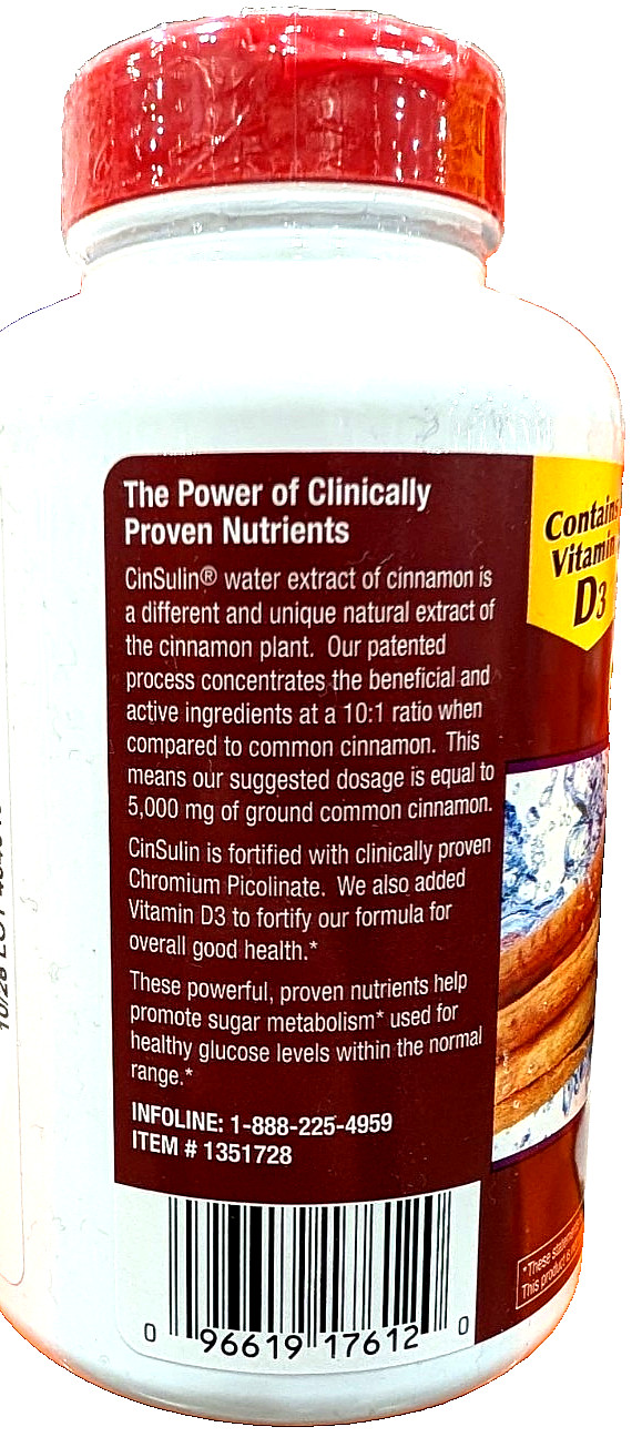 Trunature Advanced Strength CinSulin 500 mg Cinnamon 200 veg caps Exp 08/2025