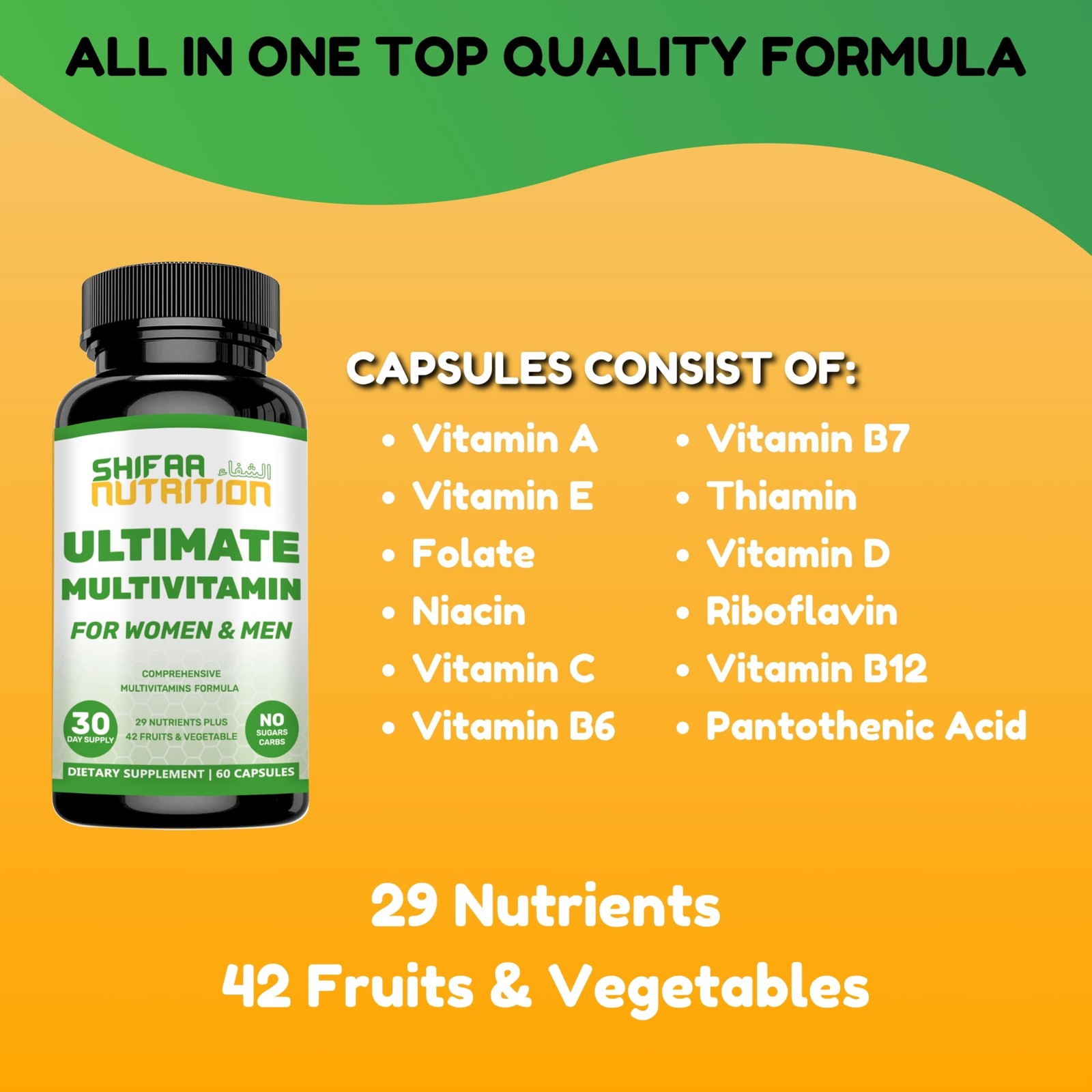 SHIFAA NUTRITION Halal Multivitamins for Women, Men Adults, 30 Servings | Ir…
