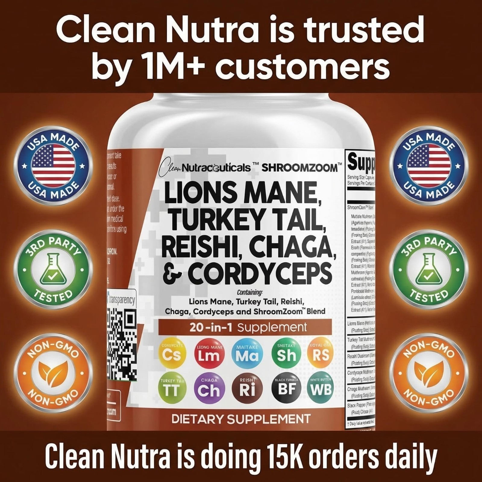 20-in-1 Mushroom Supplement – Lion’s Mane, Turkey Tail, Reishi, Cordyceps & More