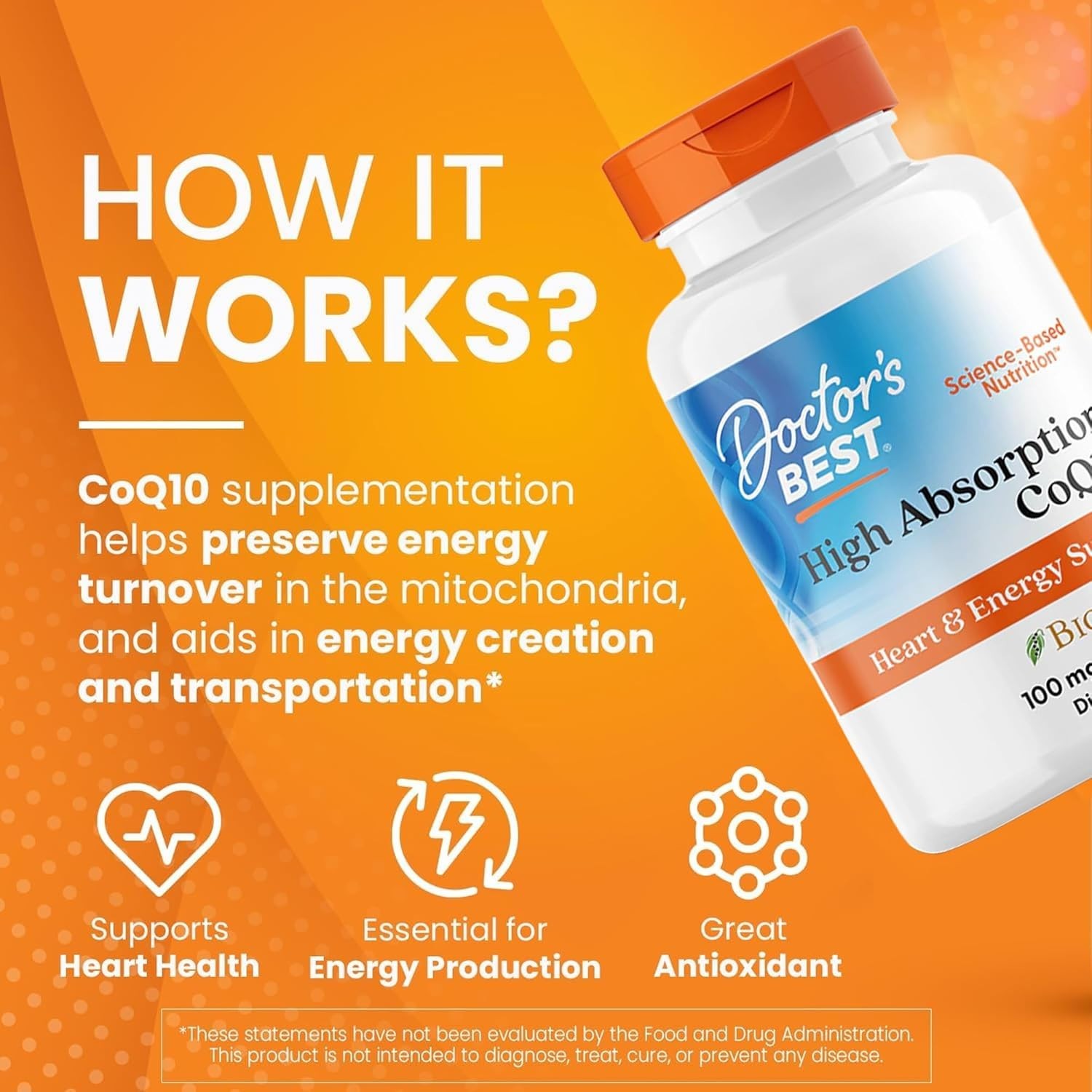 100 mg High Absorption CoQ10 with BioPerine – Heart Health & Energy, 60 Softgels