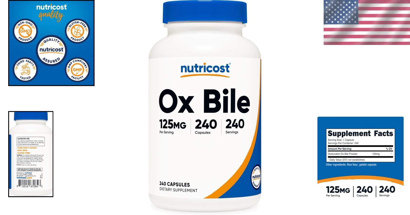 High Quality 125mg Ox Bile Capsules, 240 Count – Support Digestive Health