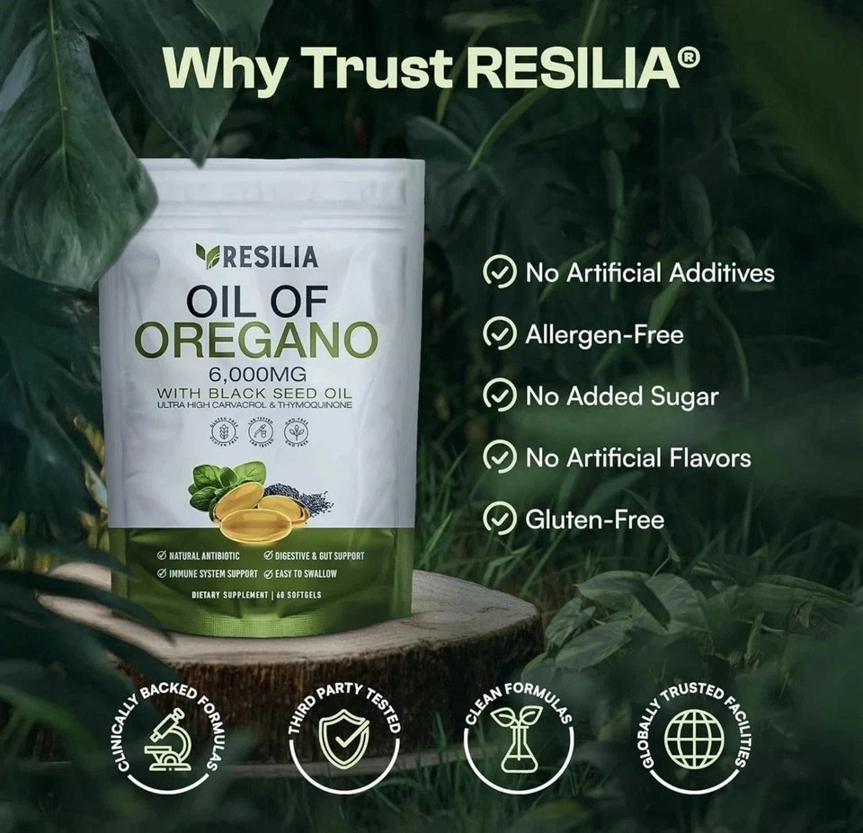 Resilia Softgels with Black Seed Oil 6000mg – Organic Oregano Oil Capsules fo…