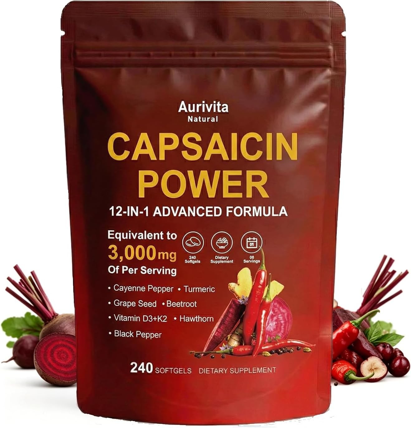 Natural Capsaicin Softgels,auri Cayenne Pepper softgels， with Vitamin E, D3+K2