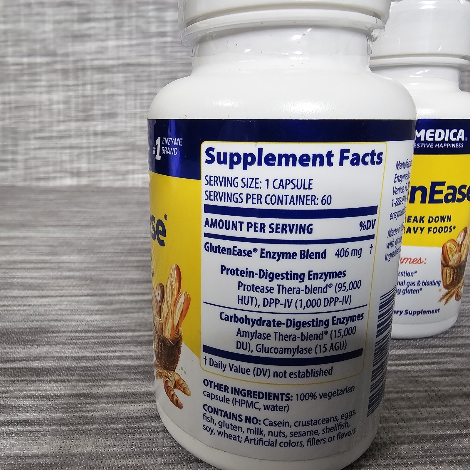 Lot of 2 Enzymedica GlutenEase 60 Capsules Exp 02/27 Gluten Digestive Enzymes