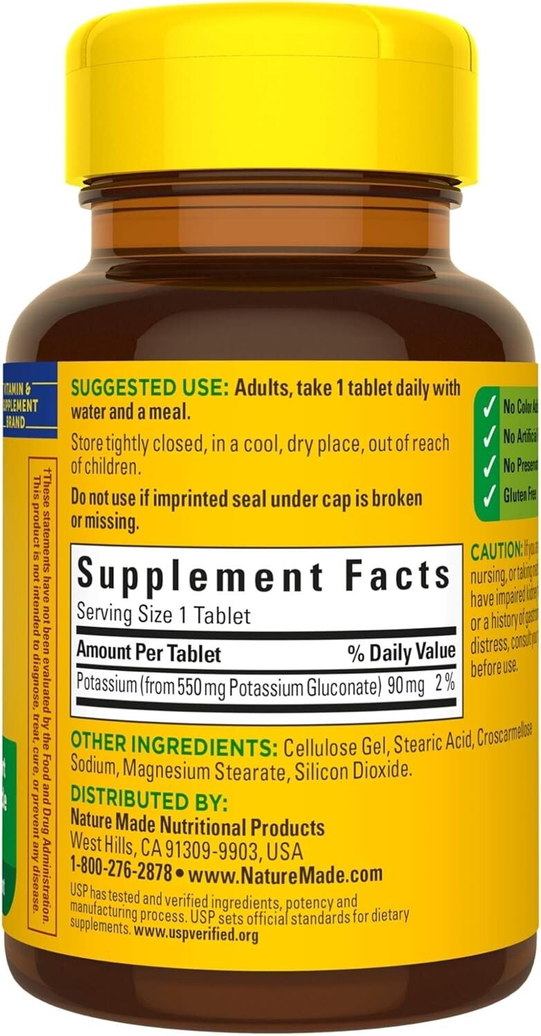 Nature Made Potassium Gluconate 550mg Dietary Supplement Heart Health Supplement
