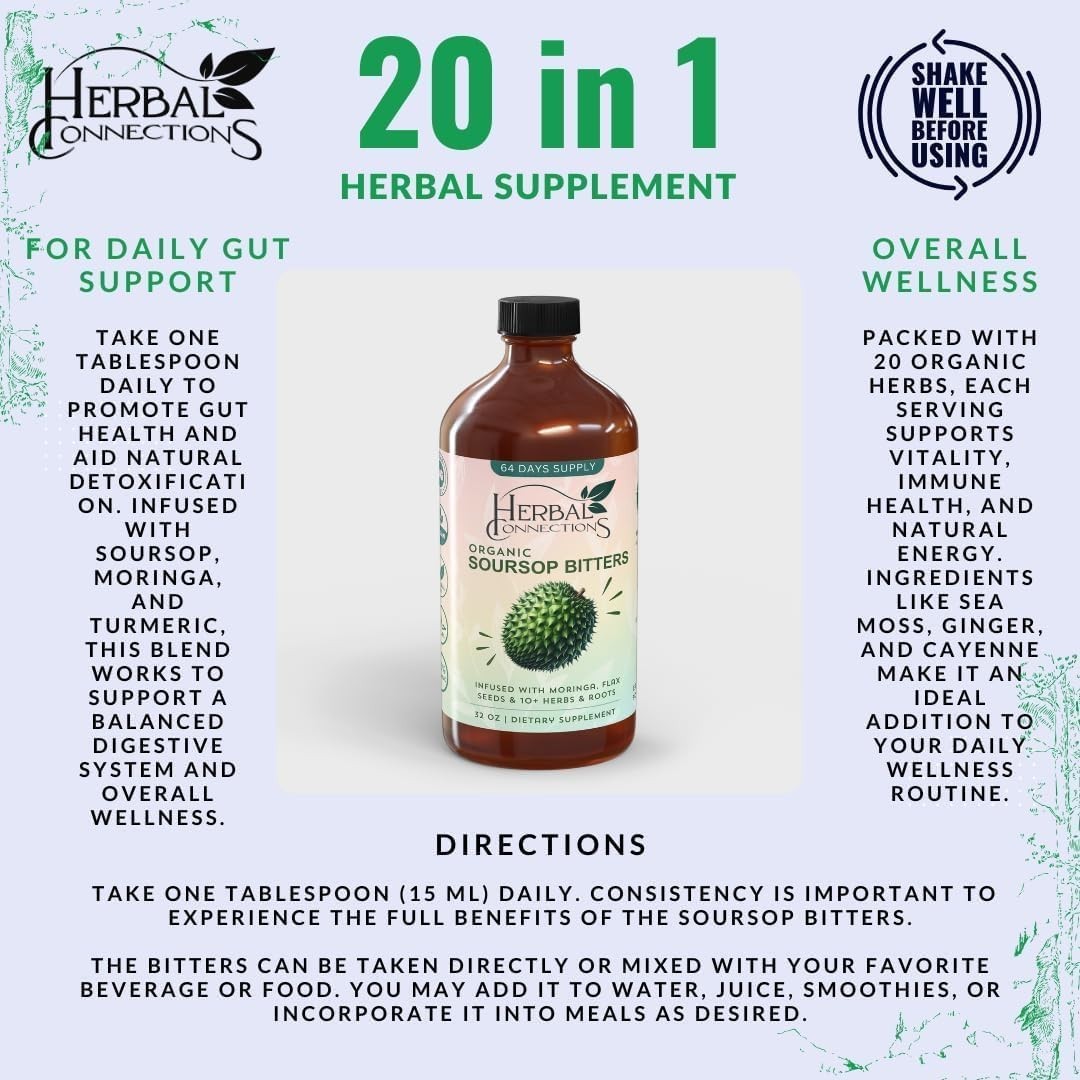 Soursop Bitters Liquid 32 Ounces – 64 Servings – 20 Herb Formula