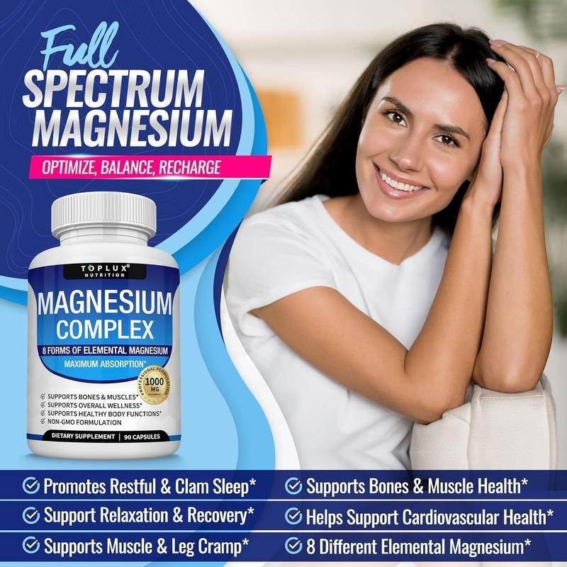 1000mg Magnesium Complex 8 Chelated Types – Muscle & Bone Support, 90C