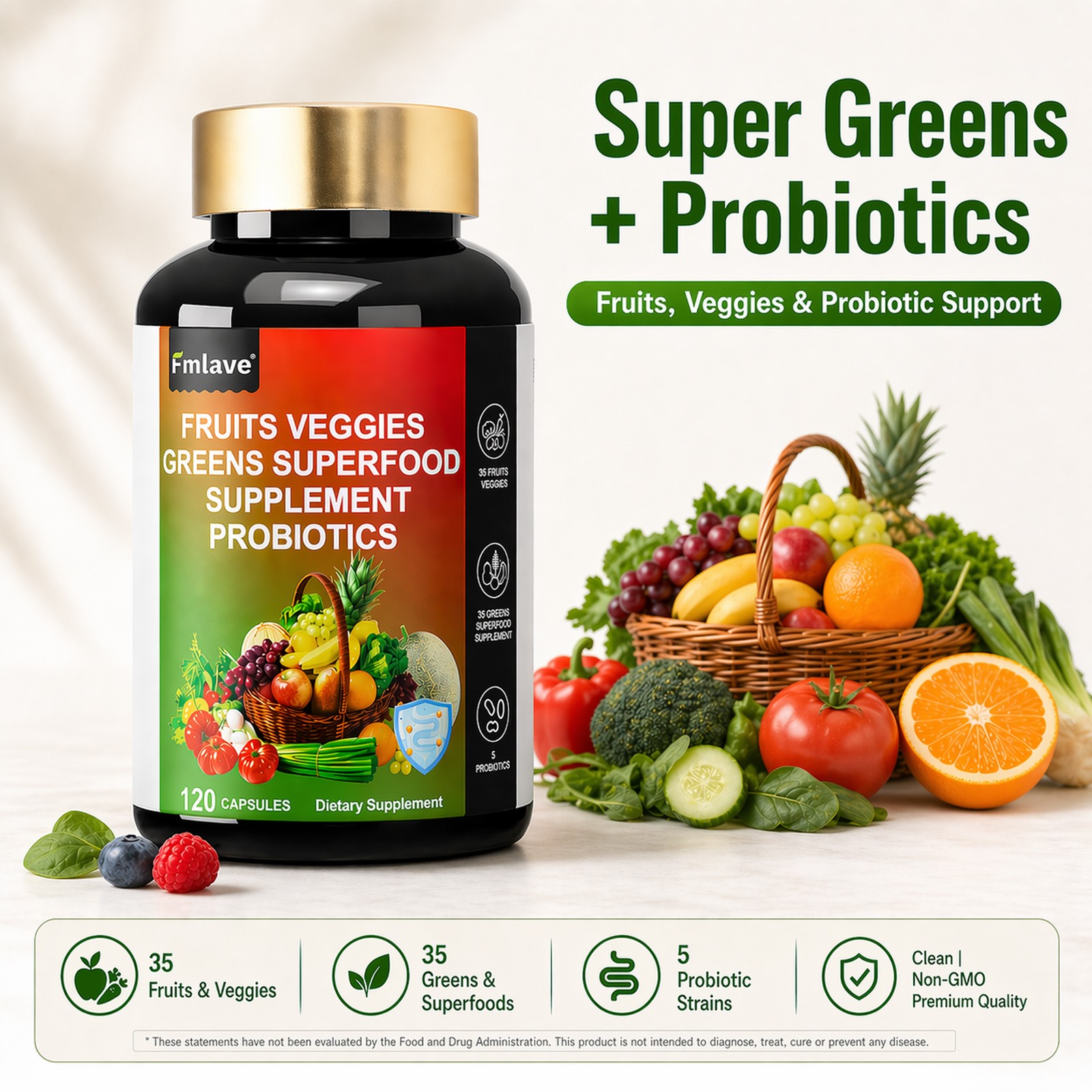 3pcs 70 Fruits and Veggies Whole Food Supplement w/ Probiotics for Gut 360 Count