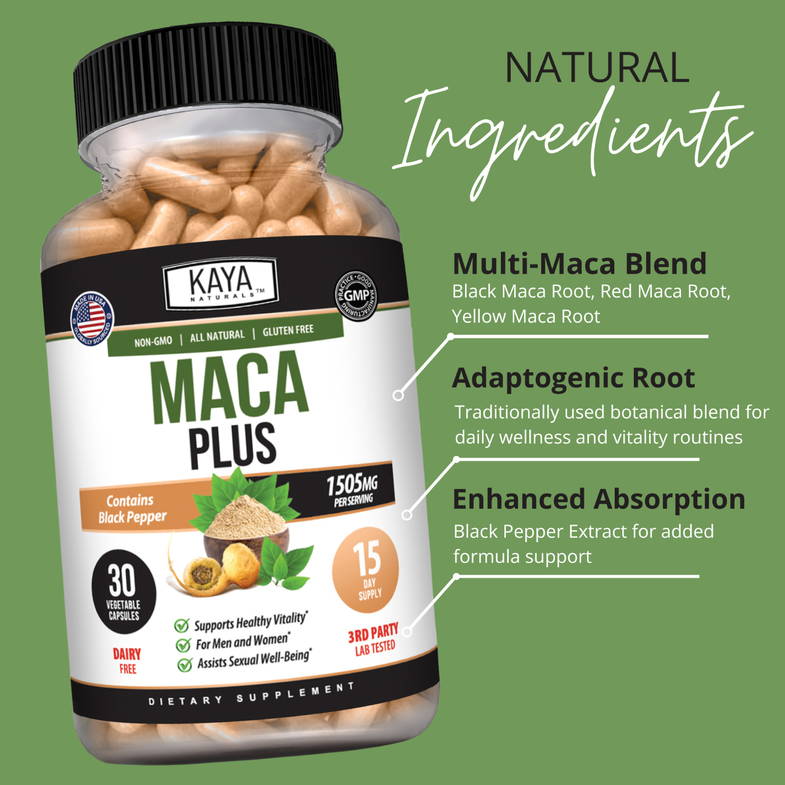 MACA Plus Supplement 30ct, Assist Sexual Well-being, Healthy Energy & Endurance