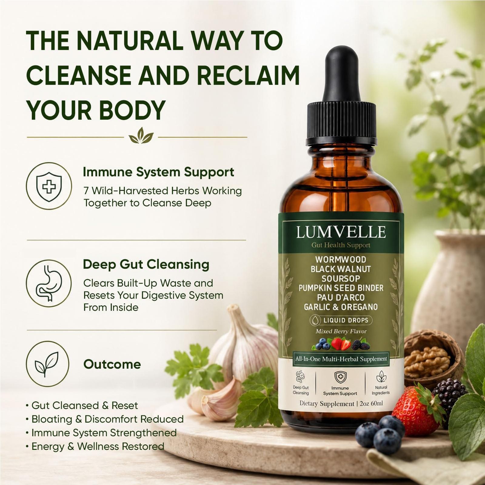 LUMVELLE Wild Harvested Wormwood Herbal Liquid Botanical Supplement Drops 60ml