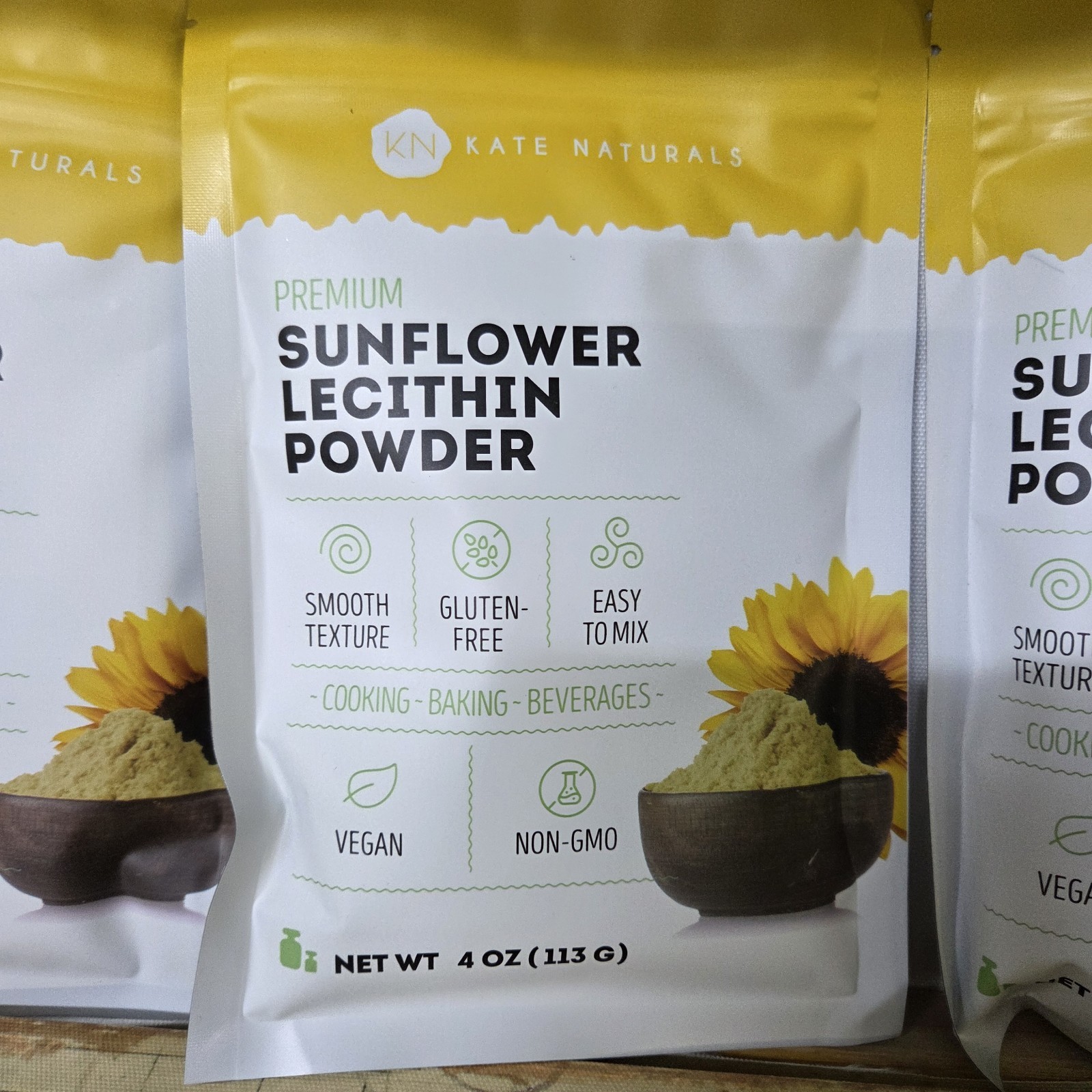 LOT – 3 BAGS Kate Naturals Sunflower Lecithin Powder – Bread Gummies Cooking 4oz