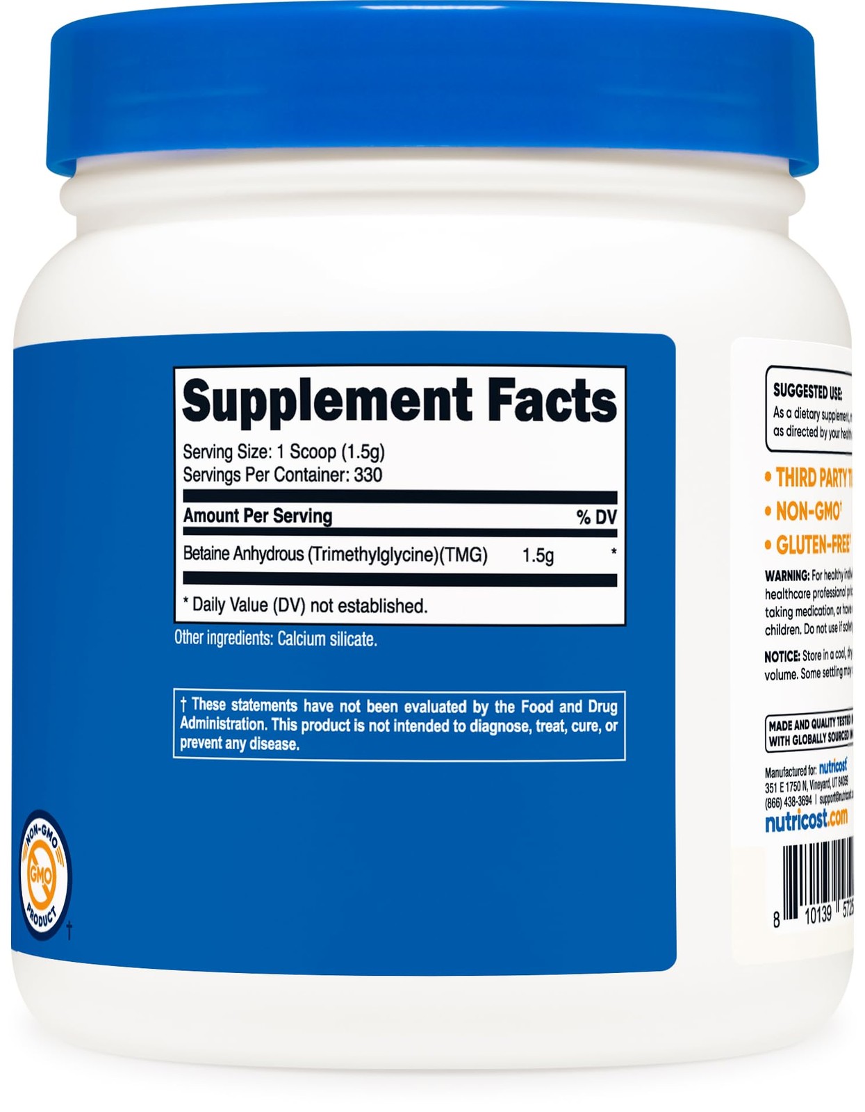Nutricost Betaine Anhydrous Trimethylglycine (TMG) 1.1 Pound (Pack of 1), Red
