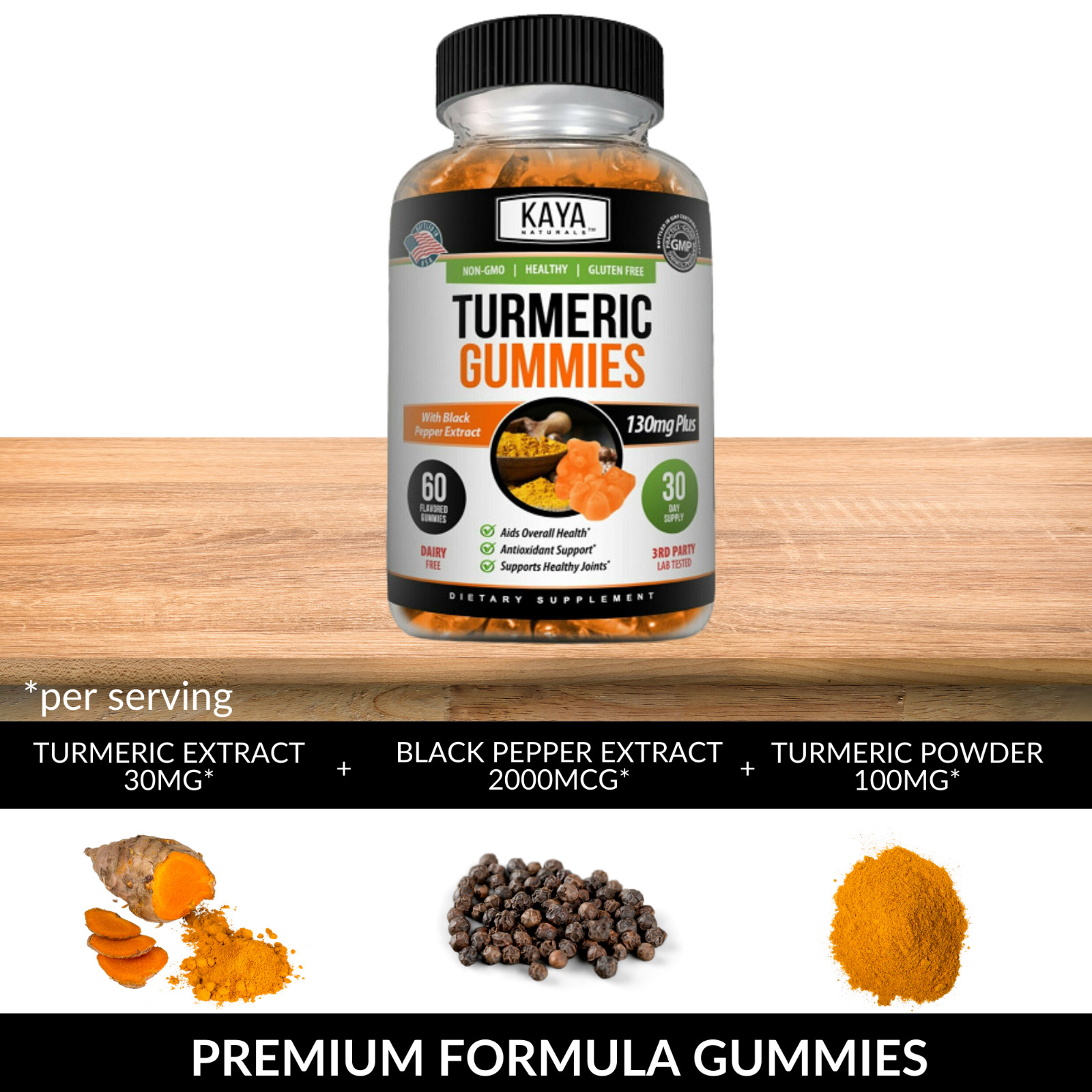 Turmeric Curcumin Black Pepper Gummies 60ct Joint Pain Inflammation Relief Gummy