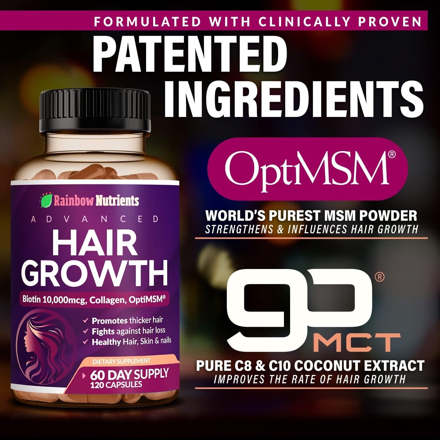 Rainbow Nutrients Advanced Hair Growth-Hair,Skin & Nail Health – Biotin,Collagen