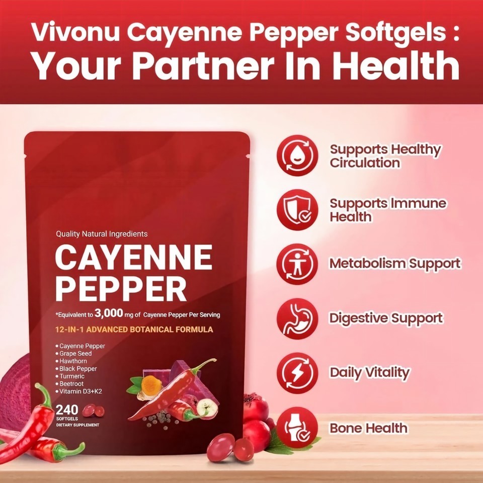 VivoNu Cayenne Pepper Supplement 240 Softgels Metabolism Support