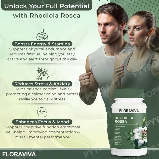 Floraviva Rhodiola Rosea Capsules for Stress Relief & Energy Premium,Non-GMO